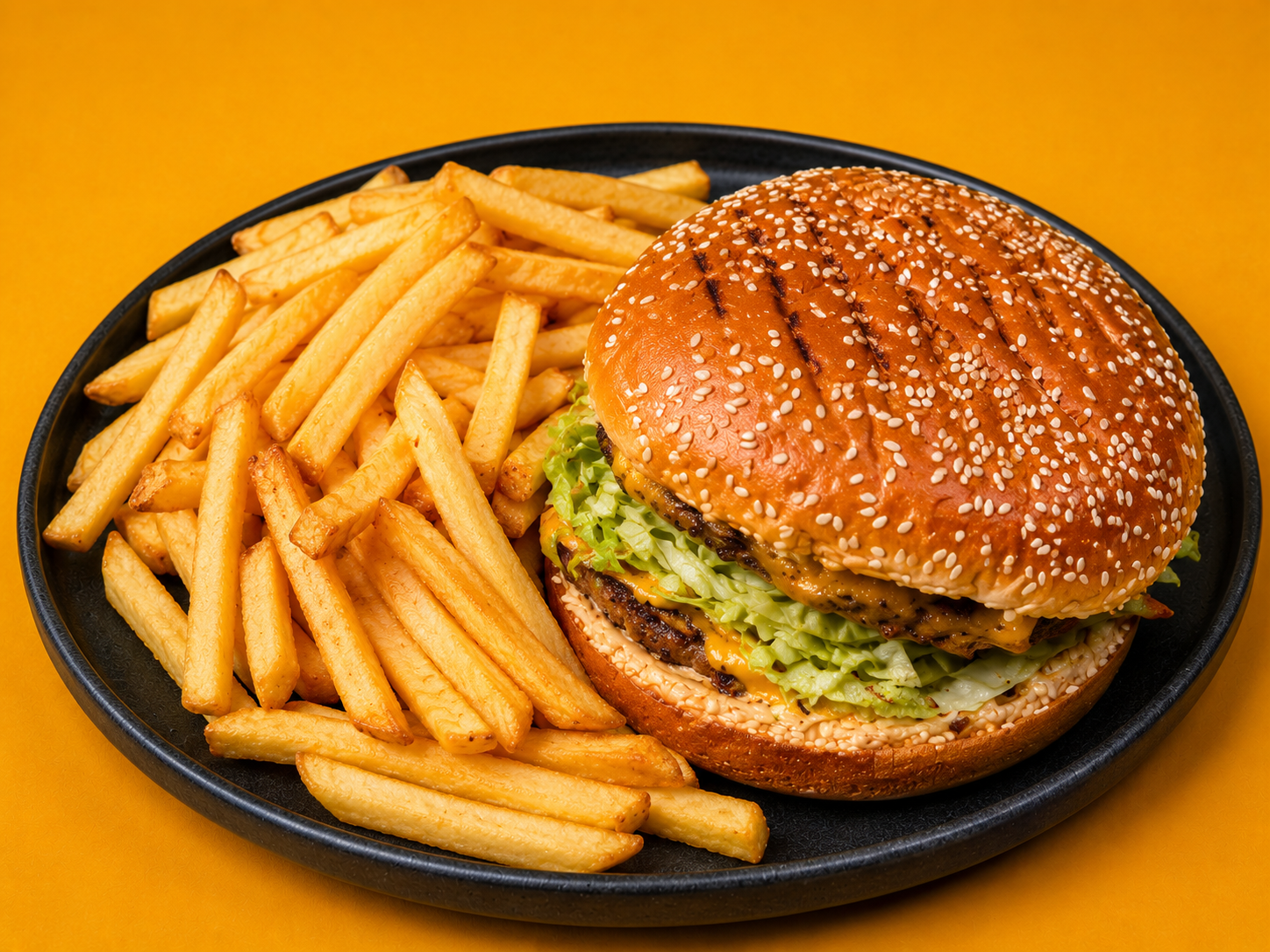 Hamburger with fries